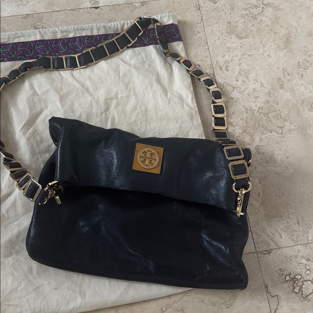 Tory Burch Black Leather Bag with Gold Accents